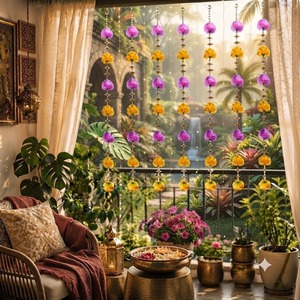 Traditional Artificial Chrysanthemum Flower Hanging <b>Garland</b> Pearl Beads-Indian Home Decor for Wedding Birthday Diwali Festivals - Product Image 3