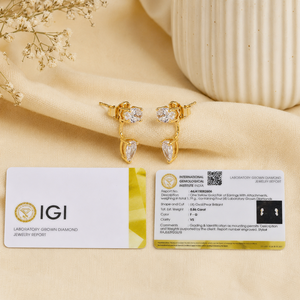 Boucles d'oreilles élégantes ethniques en or jaune massif 14 carats certifiées IGI avec diamants de laboratoire pour femme, taille poire brillante, bijoux personnalisés - Product Image 6