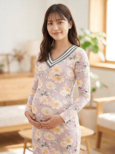 Vestido de Maternidad y Lactancia Bmama con Estampado Floral, Cierre Doble, Manga Larga, Largo hasta la Rodilla, Venta al Por Mayor OEM - Product Image 6