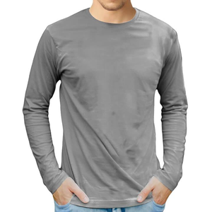 T-shirt à manches longues pour homme, tricoté, couleur unie, col rond, coupe classique, décontracté, respirant, en spandex/polyester, devant uni, séchage rapide - Product Image 5