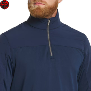 Sudadera de malla con cremallera de un cuarto para hombre, con logo personalizado, paneles de bloques de color y rayas, estilo casual, transpirable y que absorbe la humedad, ideal para golf. - Product Image 3