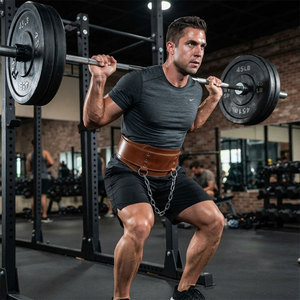 Custom Logo Genuine Leather Unisex Dipping Belt Professional Weightlifting Gear Adjustable <b>Chain</b> Enhanced Support Stability Belt - Product Image 5