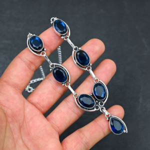 Collar de topacio azul de Londres personalizado, plata de ley 925, joyería con piedras preciosas, elegante, hecho a mano, regalo del Día de San Valentín para mujer - Product Image 1