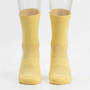 Yellow Crew <b>Socks</b> Solid Color Breathable Knitted Regular Style for Adults Casual Wear - Product Image 1