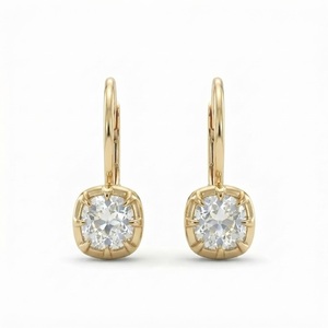 Classy IGI Certified VS Clarity 14K Yellow Gold 0.50ct <b>Cushion</b> Cut Bezel Set Solitaire Lab Created Diamond Huggie Hoop Earrings - Product Image 3