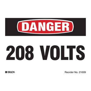 Étiquettes de sécurité réfléchissantes Danger 208 Volts pour panneaux électriques, PVC/PET durable, autocollantes, 1000 pièces - Product Image 1