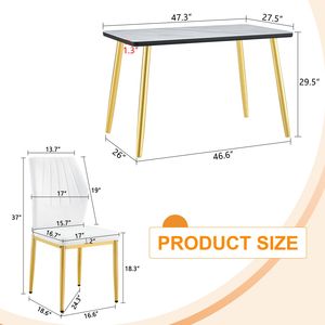 Set da Pranzo Bianco con Effetto Marmo, Piano in Vetro con Base in MDF e Gambe Affusolate in Metallo Dorato, 4 Pezzi - Product Image 5