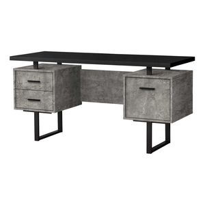 60\" Home Office <b>Computer</b> <b>Desk</b> with Left & Right Storage Drawers Black Grey Concrete Laminate Workstation for Laptop Users - Product Image 2