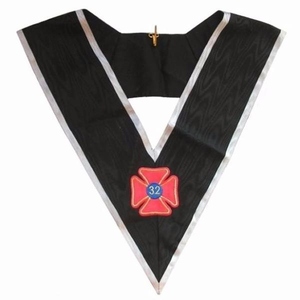 Collar de Rito Escocés de 32.º Grado, Negro Moiré con Bordes Blancos, Regalia Masónica, Accesorios del Rito Escocés, Collar Ceremonial Masónico - Product Image 5