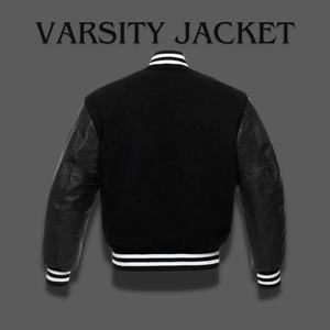 Chaqueta universitaria blanca y negra Chaqueta universitaria lisa con mangas en contraste, perfecta para logotipos personalizados - Product Image 3