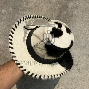 Sombrero de Vaquero del Oeste para Hombre y Mujer, Personalizado, de Cuero Vacuno con Pelo, Blanco y Negro - Product Image 5