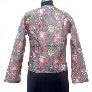 Handmade Short Reversible Eco-Friendly Cotton Breathable Quick Dry Vintage <b>Quilted</b> Autumn <b>Jacket</b> Button Closure Full Sleeves - Product Image 5