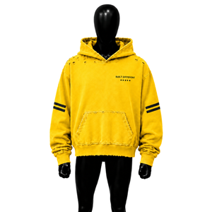 Felpe Oversize da Uomo in Cotone Dorato, Stile Casual Autunnale con Tasca Frontale e Maniche a Righe, Design Grafico Unico - Product Image 1