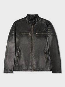 Chaqueta de Cuero Negra Estilo Motero para Hombre - Product Image 1