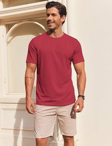 T-shirt à manches courtes pour homme, rouge uni, col rond, coupe classique, décontracté, 100% coton jersey tricoté - Product Image 4