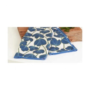 Multipurpose <b>Blue</b> Floral Border Embroidered Non-scratch 100% Cotton Knitted Easy Rinsing Reusable Kitchen Cleaning <b>Tea</b> <b>Towel</b> Set - Product Image 1