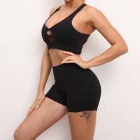 Ensemble élégant short de yoga taille haute grande taille et soutien-gorge, taille élastique, respirant, en Spandex/Nylon écologique, pour femme