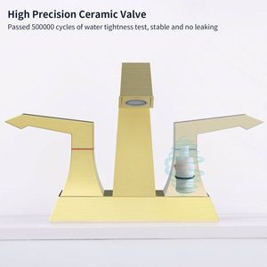 Modern Style 2 Handle Heavy Duty Bathroom Faucet <b>Deck</b> Mounted <b>Brushed</b> Gold 4001 NA Lavatory Supply Drain Kits - Product Image 3