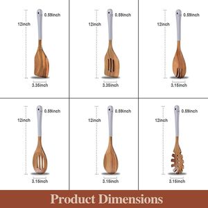 Set di 6 Utensili da Cucina in Legno di Acacia Naturale Antiaderenti, Strumenti di Cottura Non Tossici, Cucchiai per Uso Domestico - Product Image 2