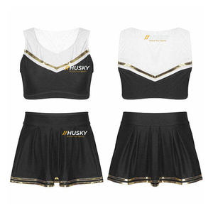 Ensembles d'uniformes de cheerleading personnalisés pour filles et adultes, avec logo frontal imprimé par transfert thermique, pour équipes et compétitions, couleurs variées, hauts et shorts 100% coton - Product Image 1