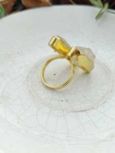 Anillo de Cóctel con Gema de Cuarzo Geométrico, Chapado en Oro, Estilo Bohemia, Piedra de Nacimiento de Abril, Unisex, para Uso Diario, Regalo de Compromiso, Fiesta - Product Image 4