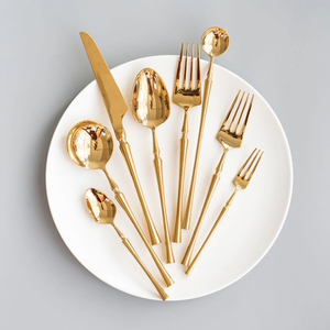 Ensemble de couverts en acier inoxydable doré, 4 pièces, finition miroir, réutilisable, pour mariage, fête, table - Product Image 5