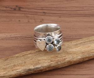 Blue Topaz 925 <b>Sterling</b> <b>Silver</b> Heart Meditation <b>Fidget</b> <b>Ring</b> for Women's-December Birthstone Party Jewelry - Product Image 2