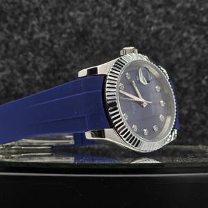 Montre automatique de luxe pour hommes, en acier inoxydable, avec lunette cannelée, cadran bleu, bracelet en caoutchouc, montre-bracelet mécanique de sport et d'affaires - Product Image 3