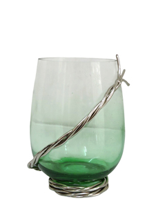 Frutero Moderno de Vidrio Verde con Base de Alambre Plateado Trenzado - Centro de Mesa Decorativo de Estilo Soplado a Mano - Product Image 2