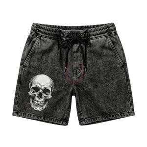 Shorts streetwear pour hommes, noir, effet délavé, motif flamme orange, style vintage, coton épais, style rétro - Product Image 3