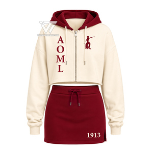 Vente en gros de Delta grec |   Sigma |   Vêtements de la sororité Theta pour femmes, ensemble de 2 pièces, sweat à capuche court brodé bicolore et mini-jupe - Product Image 1