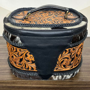 Customized Logo Portable Hand Tooled Leather <b>Makeup</b> Box Travel Cosmetic <b>Case</b> Western Style Genuine Cowhide Leather Jewelry Box - Product Image 5