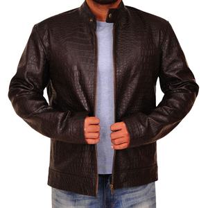 Chaqueta de Piel de Cocodrilo con Estampado de Piel de Cocodrilo para Hombre, Chaqueta Genuina de Manga Larga, Color Marrón - Product Image 1