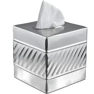 Glam Square Metal <b>Tissue</b> Box with Wood Grain <b>Pattern</b> Free Standing for Home Hotel Dining Tables - Product Image 3