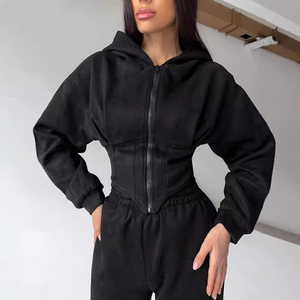 Conjunto de Sudadera con Capucha y Pantalones Ajustados de Color Sólido para Mujer, Otoño/Invierno, Ropa Deportiva Informal de Dos Piezas - Product Image 3