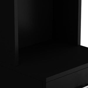 Mobiletto da Barbiere Moderno a 5 Scomparti con 1 Cassetto e 1 Anta in MDF Nero, Postazione da Salone con Specchio, Spina USA - Product Image 2