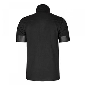 <b>Men's</b> Modern Gothic Shirt Top Selling High Neck Half-Zip Cotton T-Shirt with Faux Leather Trim Outfit - Product Image 2