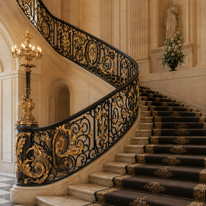 Luxury Wrought Iron Stair <b>Railing</b> Black Gold Ornamental Balustrade Grand Staircase Handrail Interior Decor Design - Product Image 1