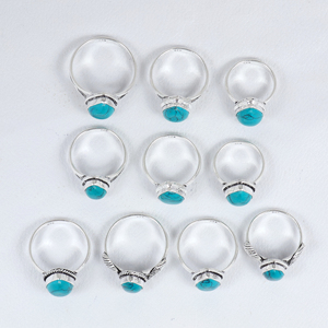 Anillos Vintage Bohemios de Turquesa en Forma de Lágrima, Hechos a Mano con Latón y Piedras Preciosas Naturales, Chapados en Plata 925, Anillos de Moda al por Mayor para Minoristas - Product Image 3