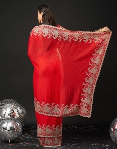 KV Embroidered Bollywood Silk Blend <b>Saree</b> (<b>Red</b>) - Product Image 5