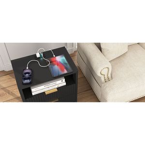 Smart Black Nightstand with <b>Charging</b> Station and Night Light Bedroom Storage Cabinet <b>Bedside</b> <b>Table</b> - Product Image 5