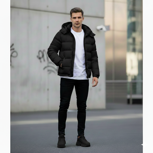 Veste bomber à capuche pour homme en toile antibactérienne de haute qualité avec logo personnalisé OEM, embossée, brillante pour l'hiver - Product Image 4