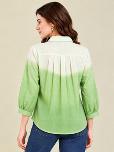 Camisa degradada de manga tres cuartos para mujer, blusa informal con botones - Product Image 4