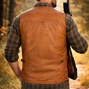 Genuine Leather Handmade Plus Size Men's Hunting Vest | Breathable Summer Riding Waistcoat for Biking & Fishing - Product Image 2