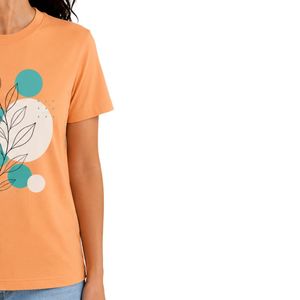 เสื้อยืดลำลองผู้หญิงสีส้มพิมพ์ลายใบไม้ ออกแบบโลโก้ได้ตามต้องการ แขนสั้น คอกลม แฟชั่นทันสมัยสำหรับฤดูร้อน - Product Image 4