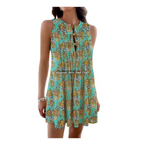 Vestido Túnica Estilo Bohemio Indio, Algodón, Estampado Floral, Transpirable, Diseño de Ropa Femenina, Ropa de India y Pakistán - Product Image 2