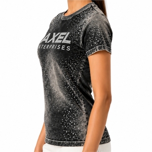 T-shirt décontracté d'été pour femme, uni avec logo, col en V, manches courtes, coupe classique, en tissu mousseline, toucher doux, personnalisable - Product Image 3