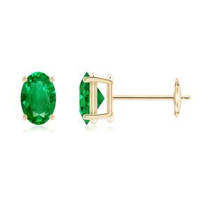 Classic Oval <b>Emerald</b> <b>Stud</b> Earrings in 14kt Yellow Gold with Minimalist Four Prong Basket Setting Gift for Girlfriend - Product Image 1