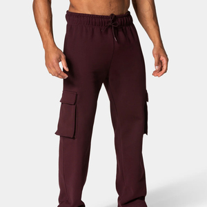 <b>Men's</b> Burgundy Cargo Pants Canvas Breathable <b>Elastic</b> <b>Waist</b> Drawstring Multiple Pockets <b>Casual</b> Lightweight Cotton Autumn Style - Product Image 4