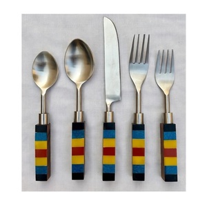 Custom Logo 5-Piece Eco-Friendly American Style Stainless Steel & Resin Flatware <b>Set</b> with <b>Fork</b> <b>Spoon</b> <b>Knife</b>-Party Dinnerware - Product Image 3